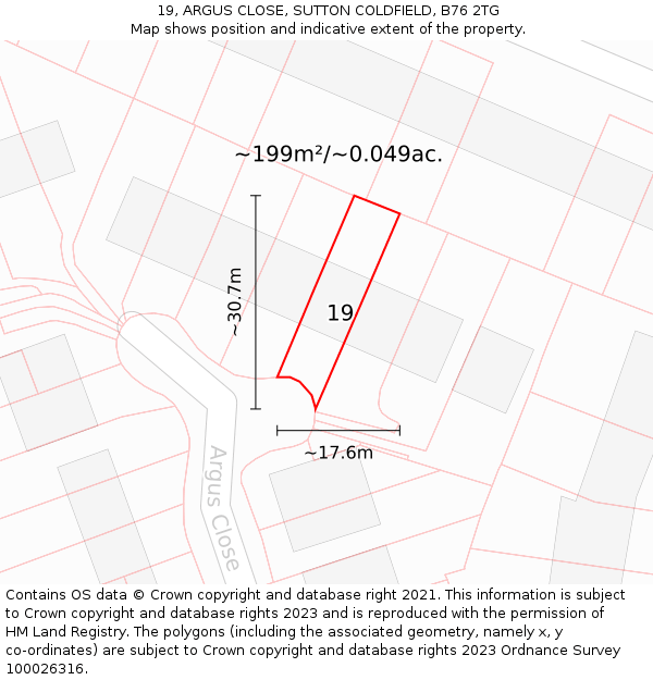 19, ARGUS CLOSE, SUTTON COLDFIELD, B76 2TG: Plot and title map