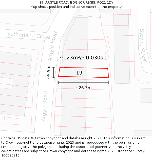 19, ARGYLE ROAD, BOGNOR REGIS, PO21 1DY: Plot and title map