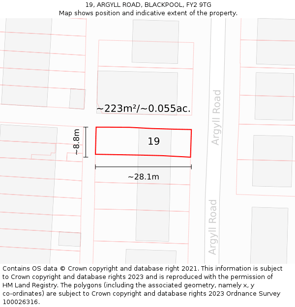 19, ARGYLL ROAD, BLACKPOOL, FY2 9TG: Plot and title map