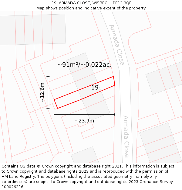 19, ARMADA CLOSE, WISBECH, PE13 3QF: Plot and title map