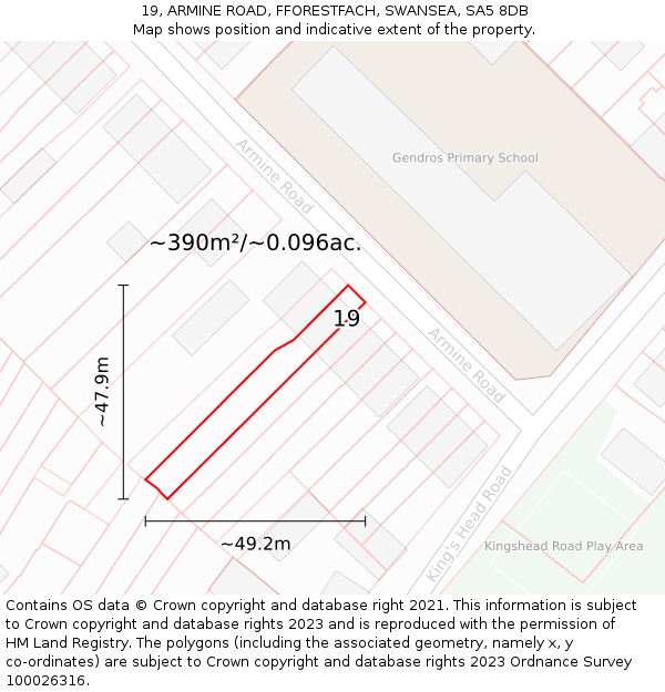19, ARMINE ROAD, FFORESTFACH, SWANSEA, SA5 8DB: Plot and title map