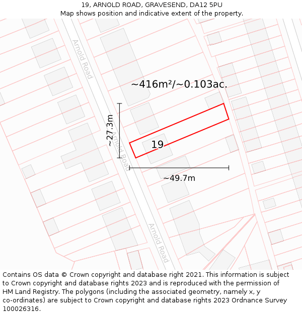 19, ARNOLD ROAD, GRAVESEND, DA12 5PU: Plot and title map