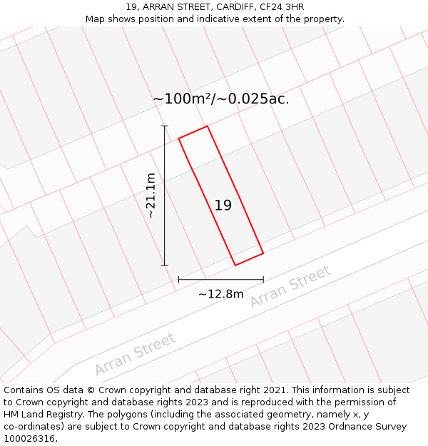 19, ARRAN STREET, CARDIFF, CF24 3HR: Plot and title map