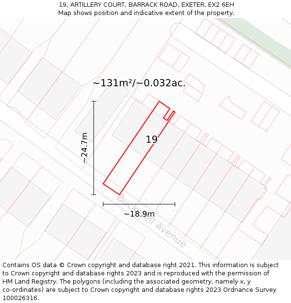 19, ARTILLERY COURT, BARRACK ROAD, EXETER, EX2 6EH: Plot and title map