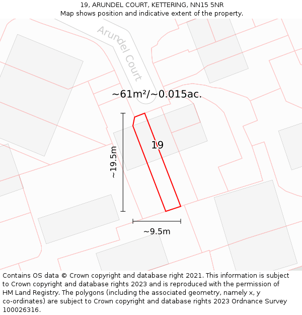 19, ARUNDEL COURT, KETTERING, NN15 5NR: Plot and title map