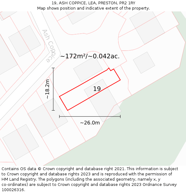 19, ASH COPPICE, LEA, PRESTON, PR2 1RY: Plot and title map