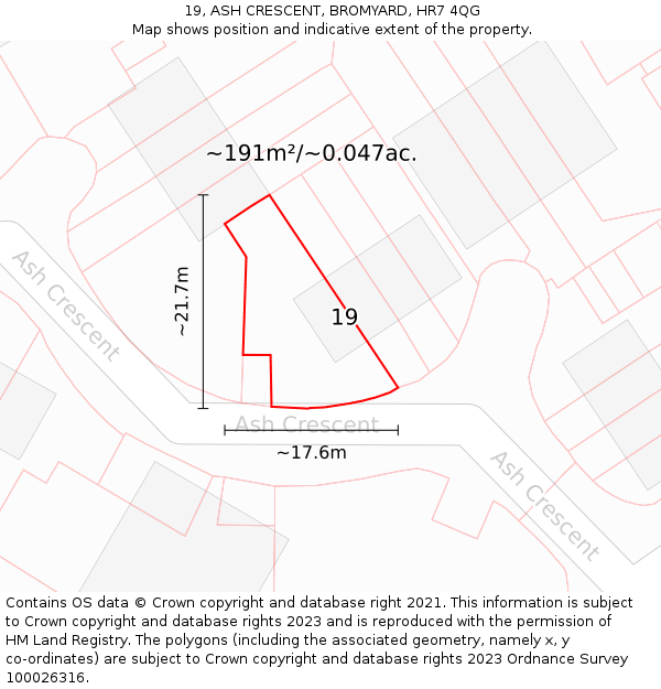19, ASH CRESCENT, BROMYARD, HR7 4QG: Plot and title map