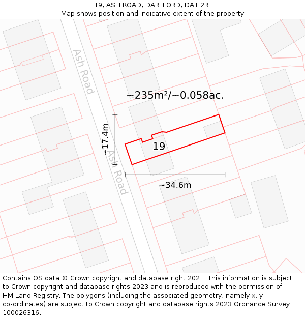 19, ASH ROAD, DARTFORD, DA1 2RL: Plot and title map