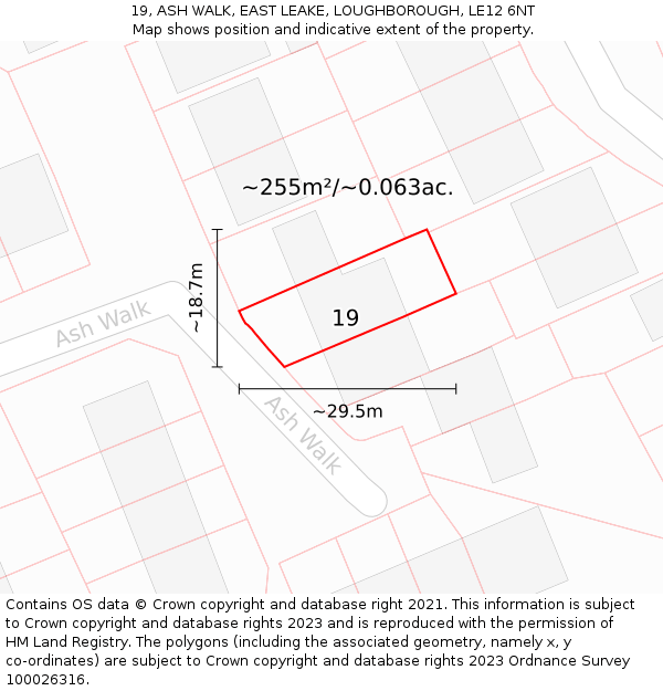 19, ASH WALK, EAST LEAKE, LOUGHBOROUGH, LE12 6NT: Plot and title map