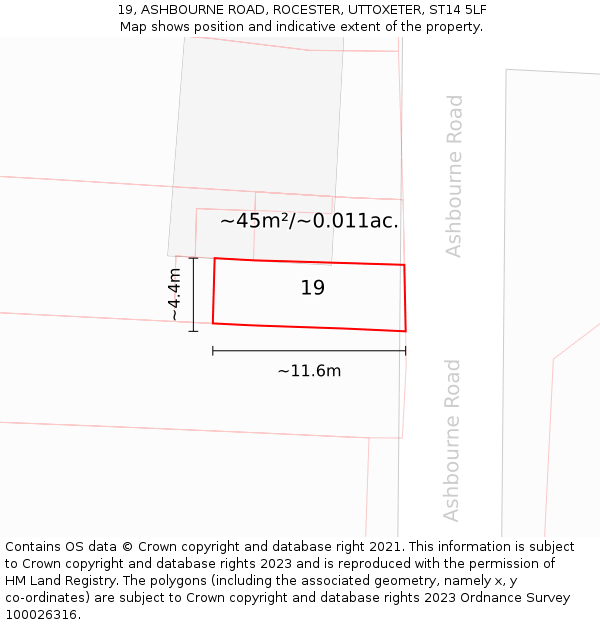 19, ASHBOURNE ROAD, ROCESTER, UTTOXETER, ST14 5LF: Plot and title map