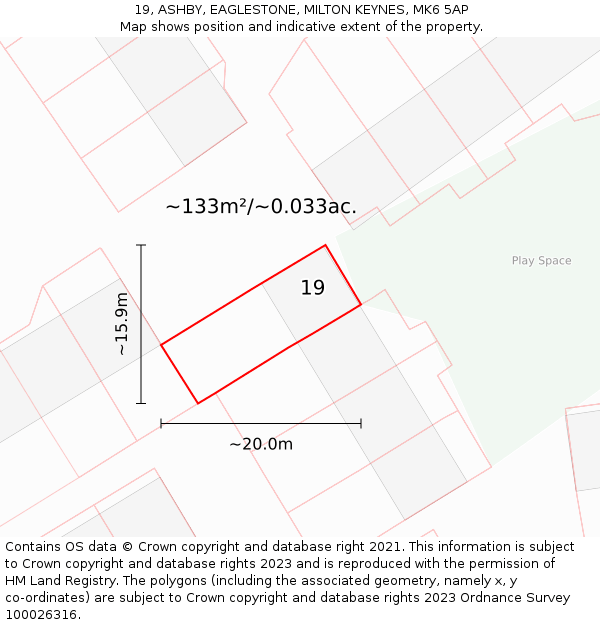 19, ASHBY, EAGLESTONE, MILTON KEYNES, MK6 5AP: Plot and title map