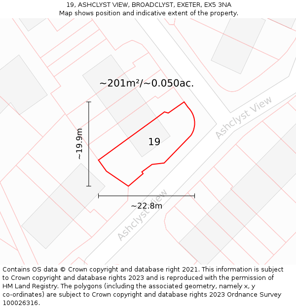 19, ASHCLYST VIEW, BROADCLYST, EXETER, EX5 3NA: Plot and title map