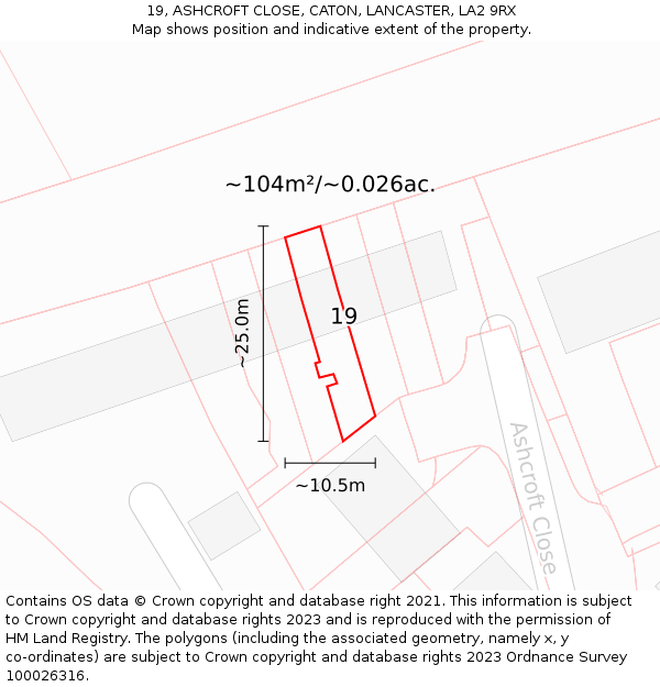 19, ASHCROFT CLOSE, CATON, LANCASTER, LA2 9RX: Plot and title map