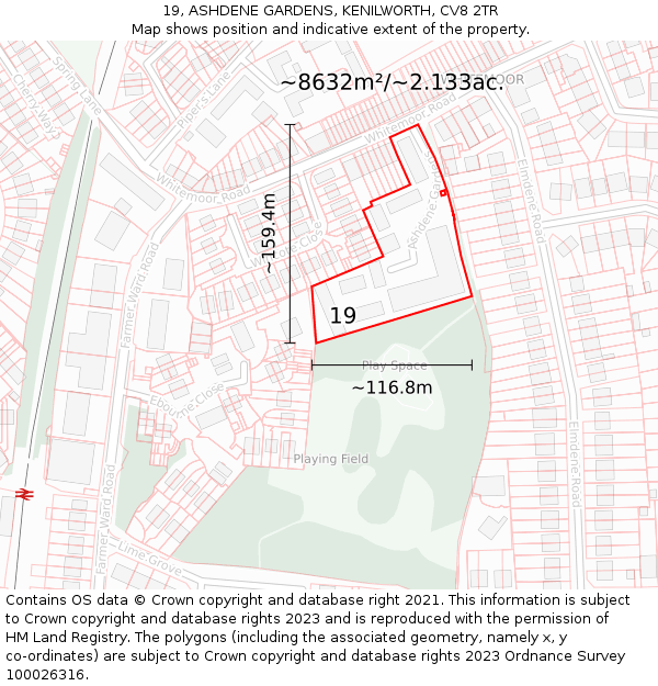 19, ASHDENE GARDENS, KENILWORTH, CV8 2TR: Plot and title map