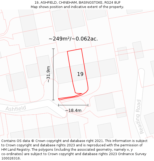 19, ASHFIELD, CHINEHAM, BASINGSTOKE, RG24 8UF: Plot and title map