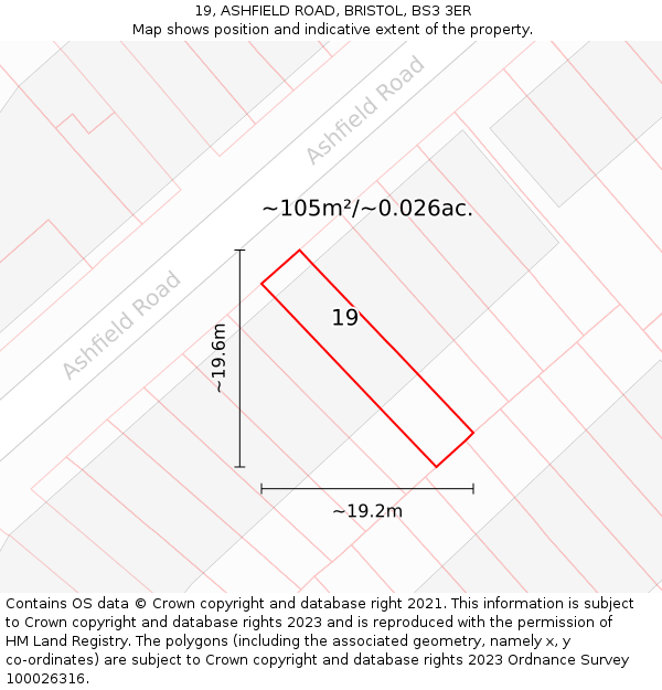 19, ASHFIELD ROAD, BRISTOL, BS3 3ER: Plot and title map