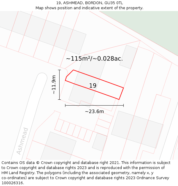 19, ASHMEAD, BORDON, GU35 0TL: Plot and title map