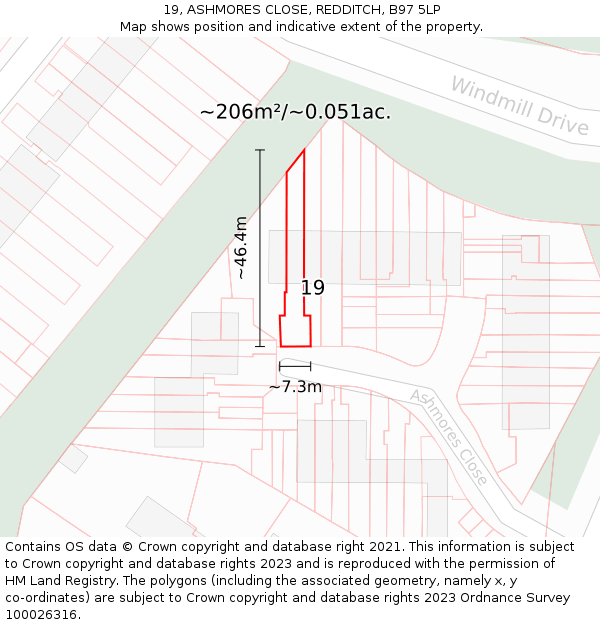 19, ASHMORES CLOSE, REDDITCH, B97 5LP: Plot and title map