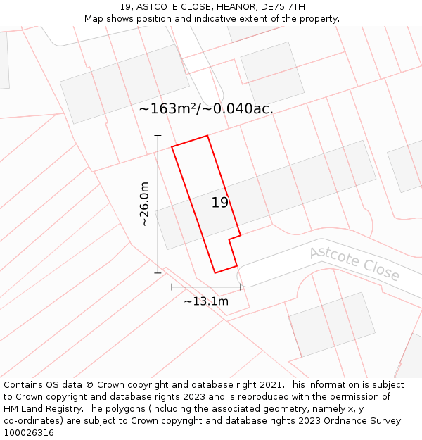 19, ASTCOTE CLOSE, HEANOR, DE75 7TH: Plot and title map