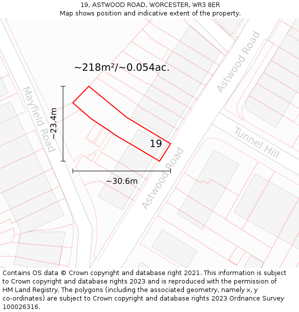 19, ASTWOOD ROAD, WORCESTER, WR3 8ER: Plot and title map