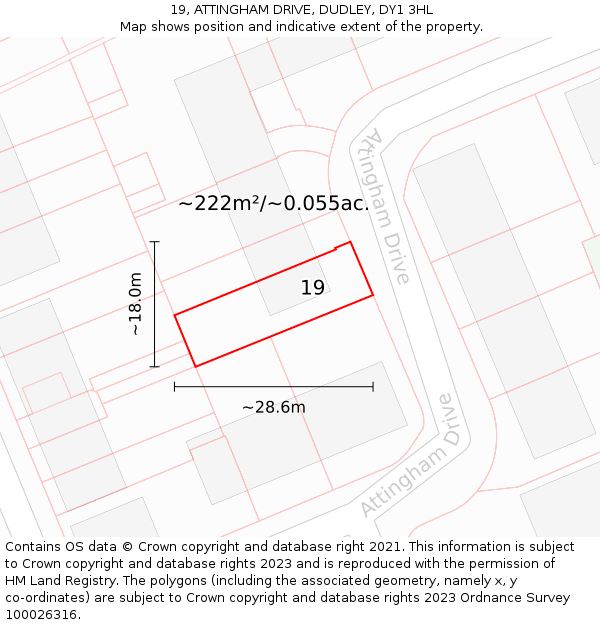 19, ATTINGHAM DRIVE, DUDLEY, DY1 3HL: Plot and title map
