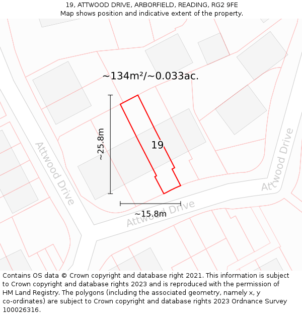 19, ATTWOOD DRIVE, ARBORFIELD, READING, RG2 9FE: Plot and title map