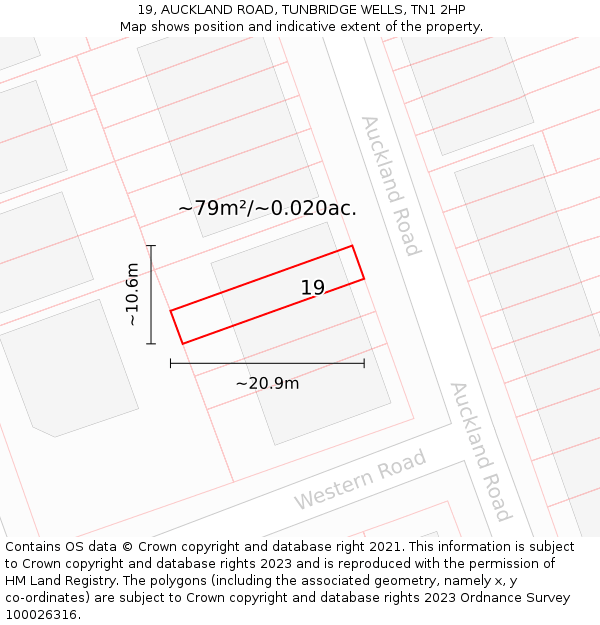 19, AUCKLAND ROAD, TUNBRIDGE WELLS, TN1 2HP: Plot and title map
