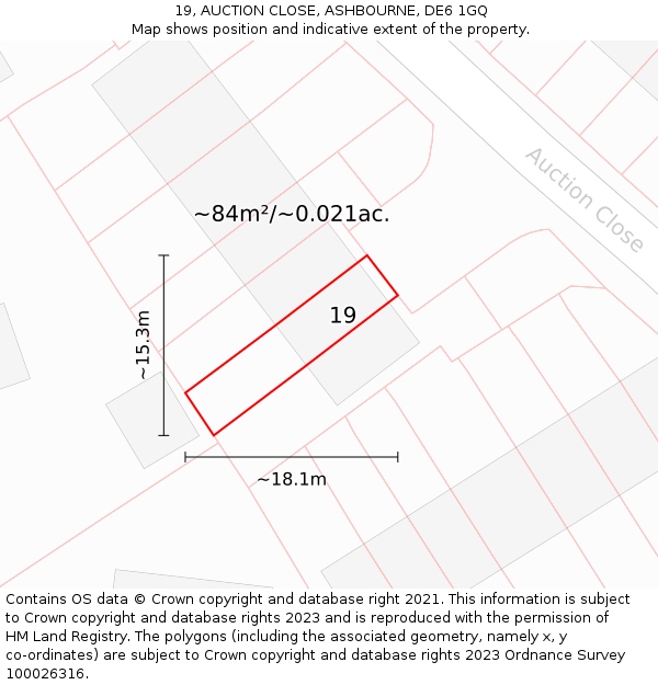 19, AUCTION CLOSE, ASHBOURNE, DE6 1GQ: Plot and title map