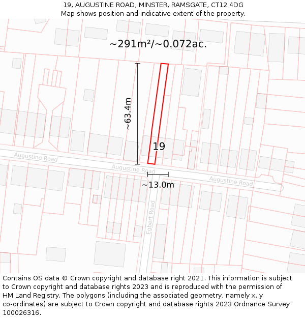 19, AUGUSTINE ROAD, MINSTER, RAMSGATE, CT12 4DG: Plot and title map