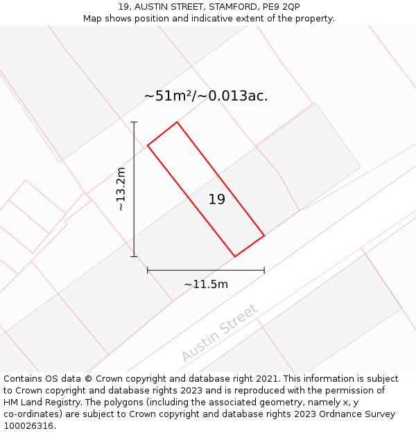 19, AUSTIN STREET, STAMFORD, PE9 2QP: Plot and title map