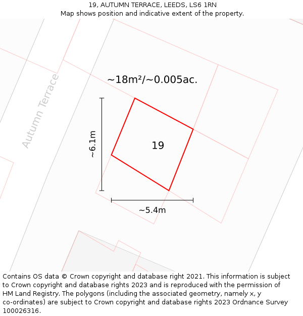 19, AUTUMN TERRACE, LEEDS, LS6 1RN: Plot and title map
