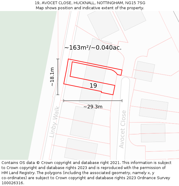 19, AVOCET CLOSE, HUCKNALL, NOTTINGHAM, NG15 7SG: Plot and title map