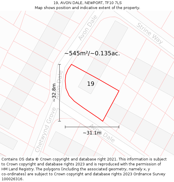 19, AVON DALE, NEWPORT, TF10 7LS: Plot and title map