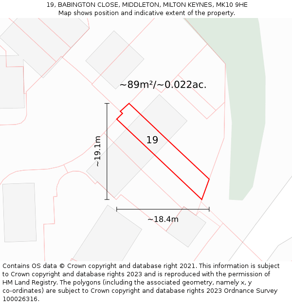 19, BABINGTON CLOSE, MIDDLETON, MILTON KEYNES, MK10 9HE: Plot and title map