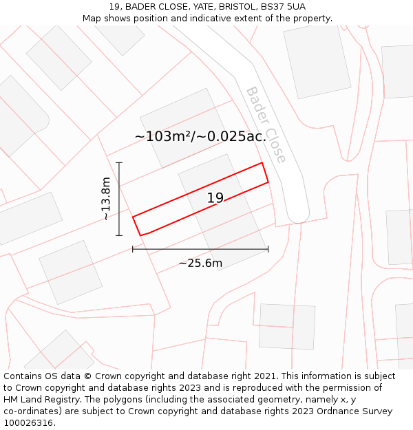 19, BADER CLOSE, YATE, BRISTOL, BS37 5UA: Plot and title map