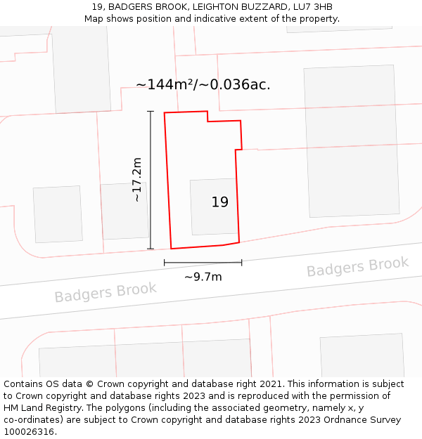 19, BADGERS BROOK, LEIGHTON BUZZARD, LU7 3HB: Plot and title map
