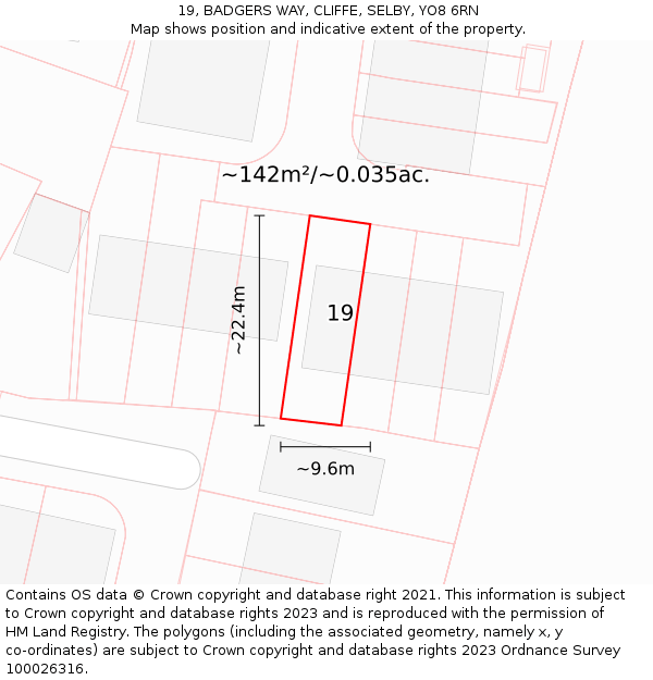 19, BADGERS WAY, CLIFFE, SELBY, YO8 6RN: Plot and title map