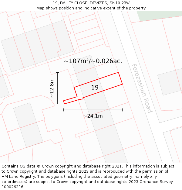 19, BAILEY CLOSE, DEVIZES, SN10 2RW: Plot and title map