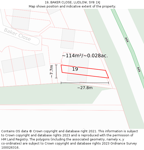 19, BAKER CLOSE, LUDLOW, SY8 1XJ: Plot and title map