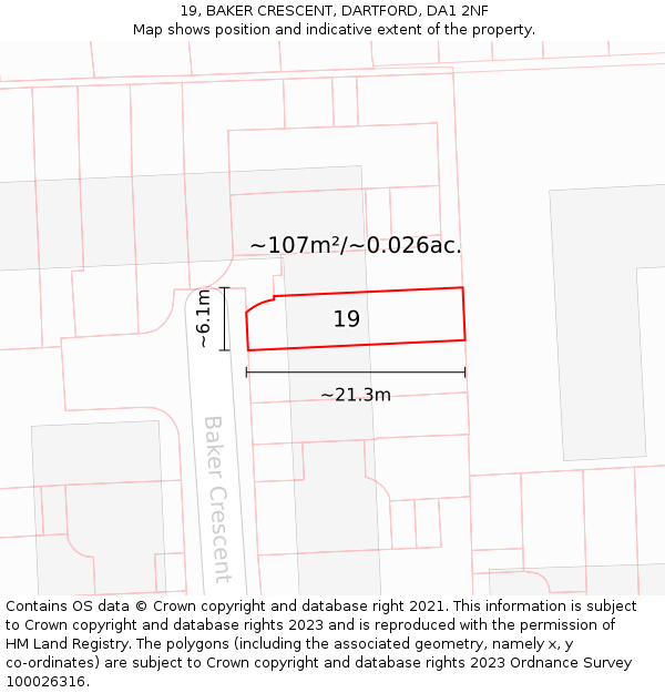 19, BAKER CRESCENT, DARTFORD, DA1 2NF: Plot and title map