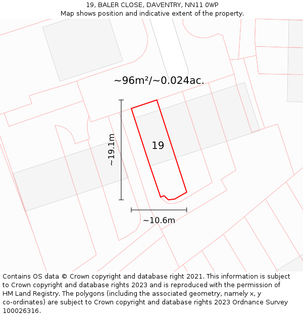 19, BALER CLOSE, DAVENTRY, NN11 0WP: Plot and title map