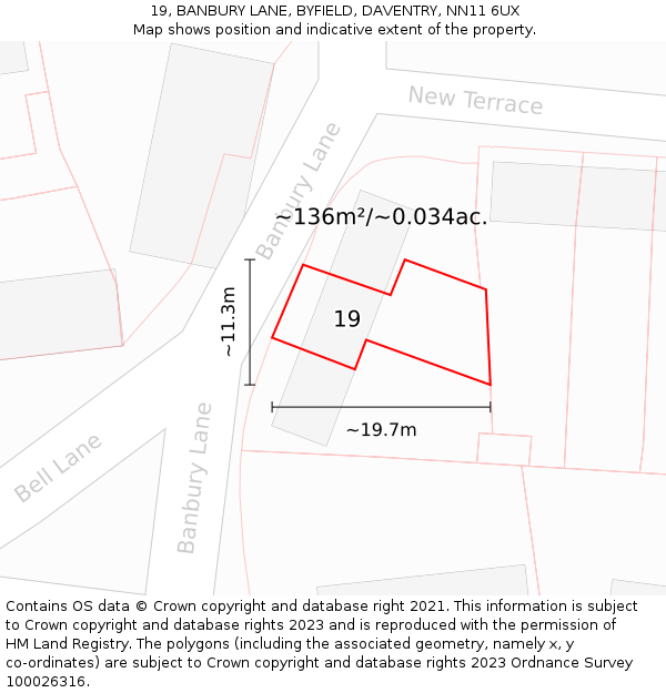 19, BANBURY LANE, BYFIELD, DAVENTRY, NN11 6UX: Plot and title map
