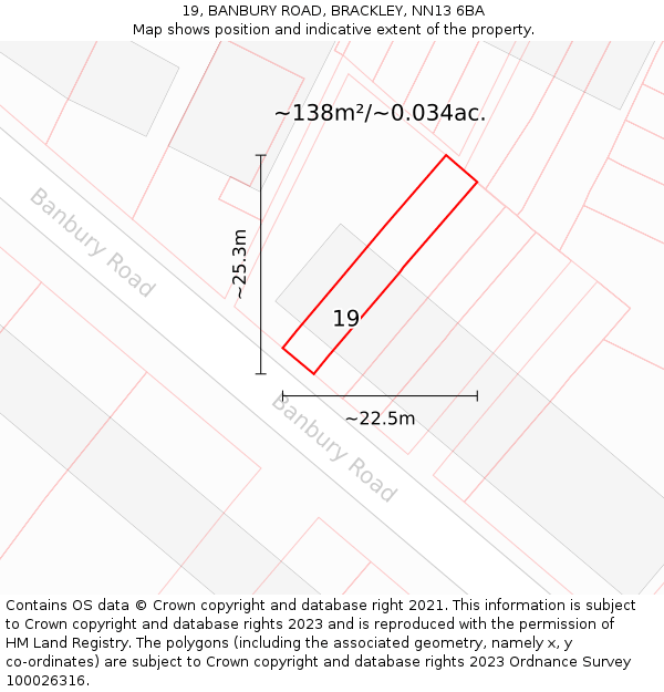 19, BANBURY ROAD, BRACKLEY, NN13 6BA: Plot and title map