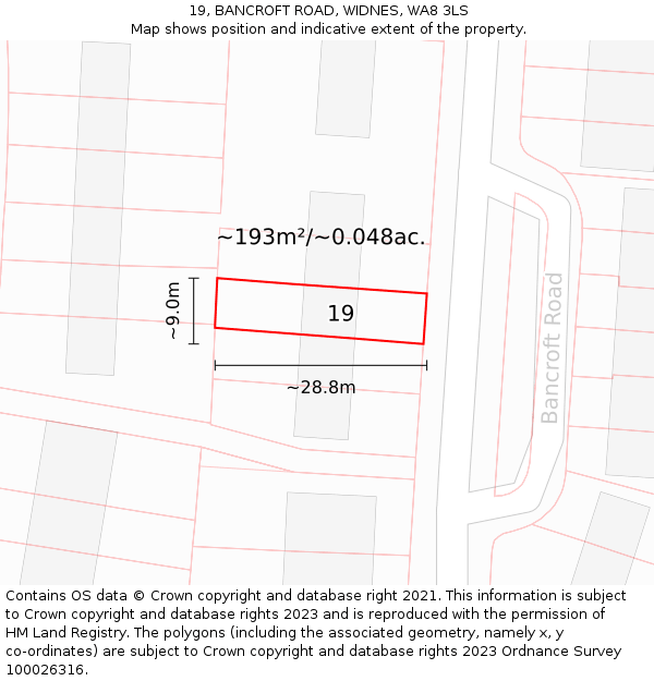 19, BANCROFT ROAD, WIDNES, WA8 3LS: Plot and title map
