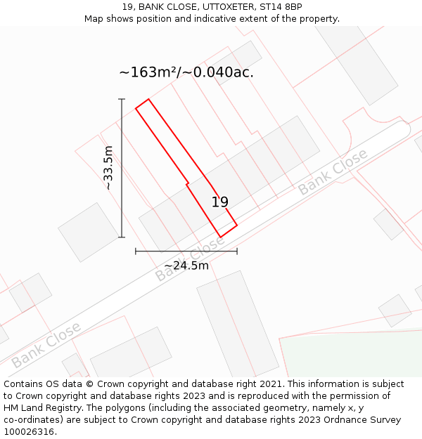 19, BANK CLOSE, UTTOXETER, ST14 8BP: Plot and title map