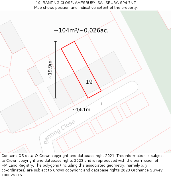 19, BANTING CLOSE, AMESBURY, SALISBURY, SP4 7NZ: Plot and title map