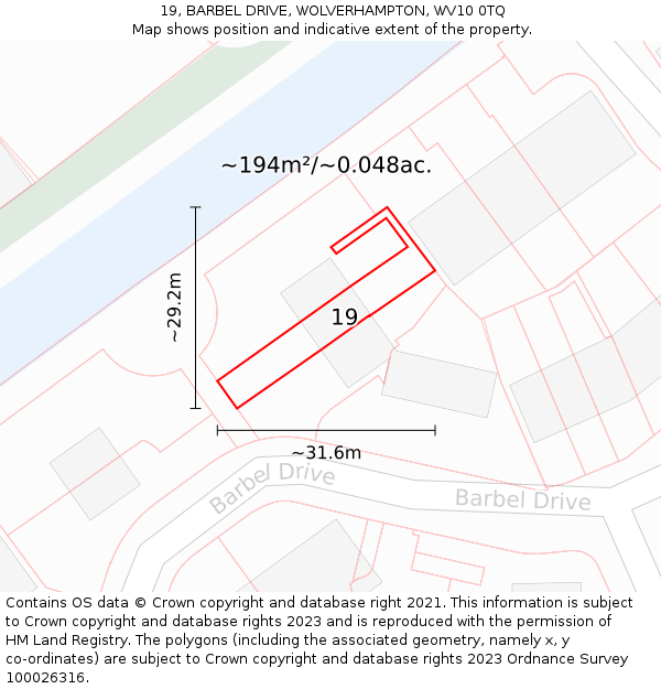 19, BARBEL DRIVE, WOLVERHAMPTON, WV10 0TQ: Plot and title map
