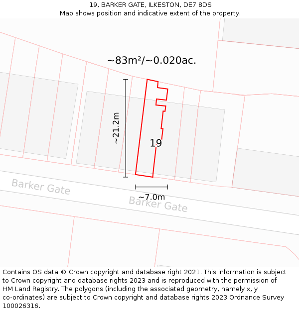 19, BARKER GATE, ILKESTON, DE7 8DS: Plot and title map