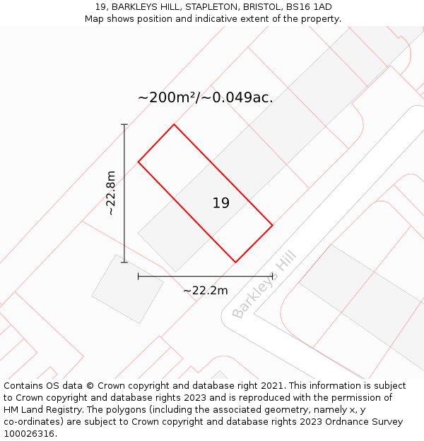 19, BARKLEYS HILL, STAPLETON, BRISTOL, BS16 1AD: Plot and title map