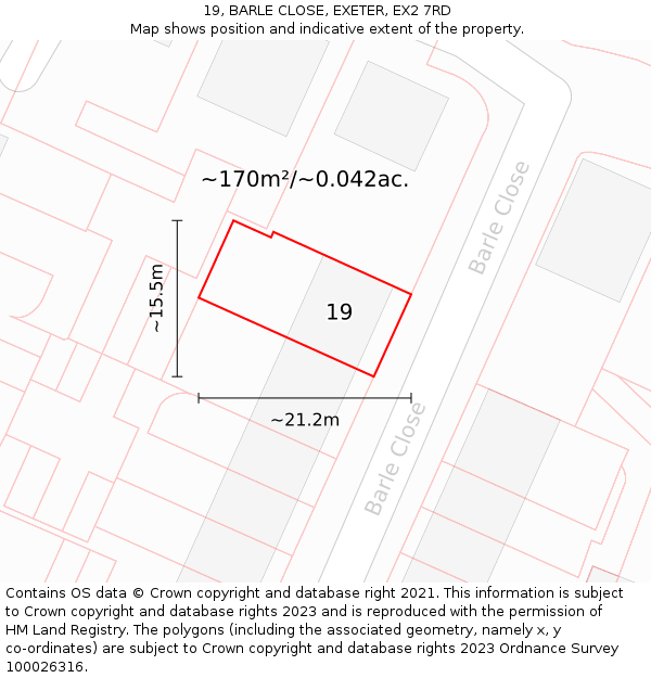 19, BARLE CLOSE, EXETER, EX2 7RD: Plot and title map